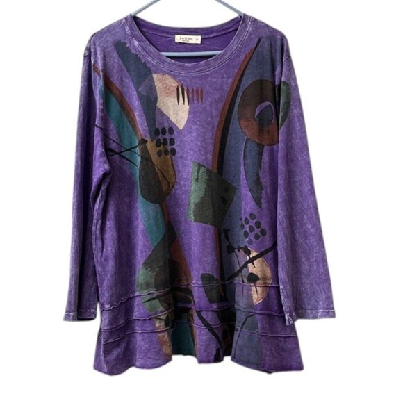 Jess & Jane Purple Mineral Wash Tunic Abstract Geo Print 100% Cotton  Size 1X - Picture 1 of 10